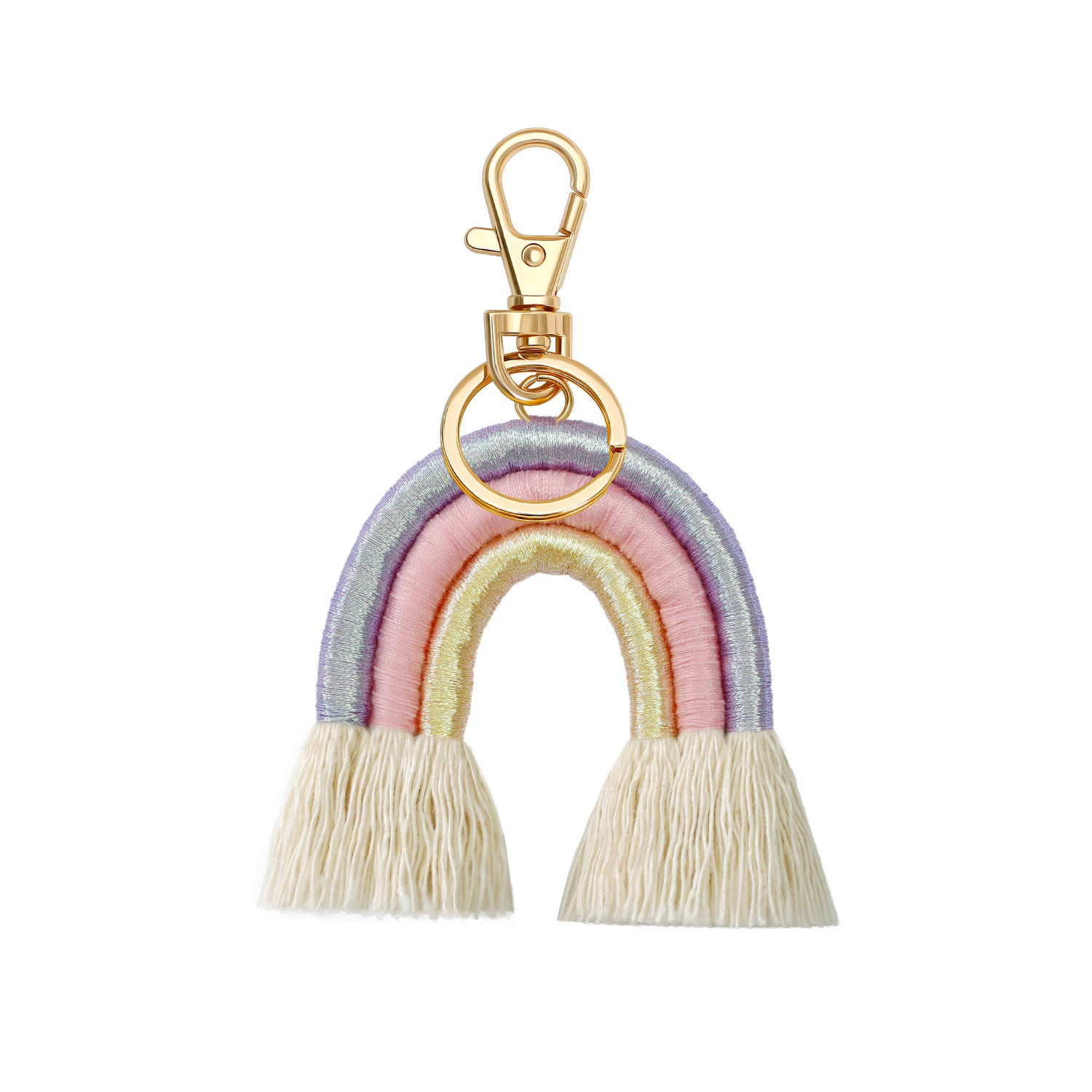 Wholesale Handwoven Rainbow Cotton Rope Lanyard Keychain